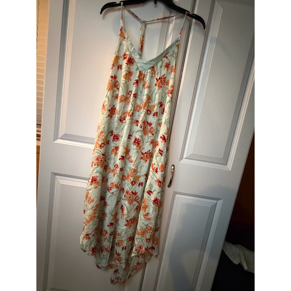 Roxy Floral High Low Maxi Dress Mint Green Orange Tropical Racerback Fair